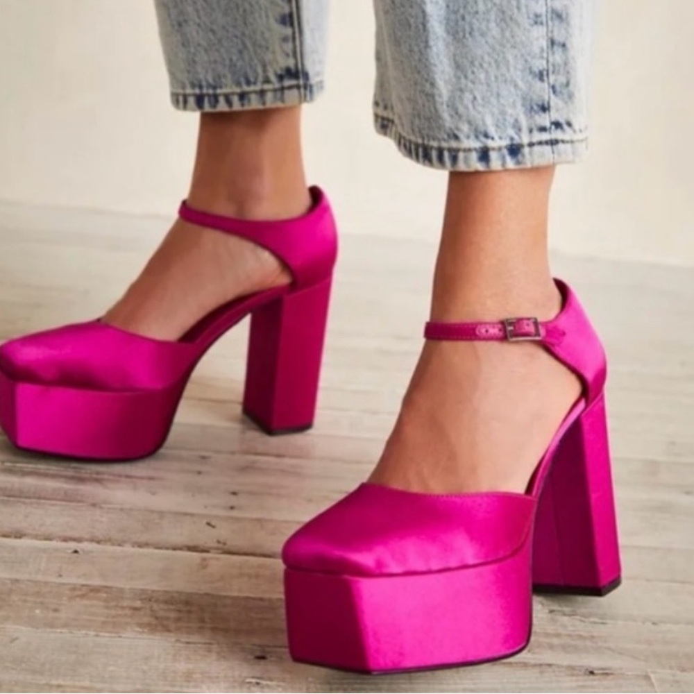 Jeffrey Campbell pink satin Mary Jane heels